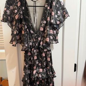 Astr Black and Pink Floral Maxi Dress